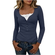 Long Sleeve Shirts for Women, Fairy Grunge Shirts for Women Y2K Tops Long Sleeve Lace Patchwork Tees Teen Girls Vintage Slim Blouse Fall Clothes