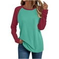 thumbnail image 1 of Long Sleeve Shirts for Women Fall Casual Colorblock Raglan Crew Neck Sweatshirts Lightweight Loose Fit Tunic Tops (2XL, Mint Green), 1 of 5