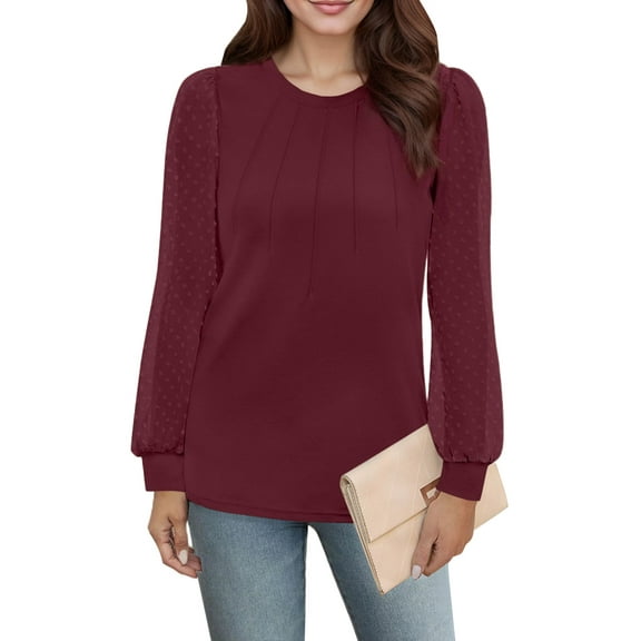 Long Sleeve Shirts for Women Fall Dressy Casual Blouses Fashion Pleated Tunic Tops