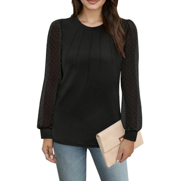 Long Sleeve Shirts for Women Fall Dressy Casual Blouses Fashion Pleated Tunic Tops