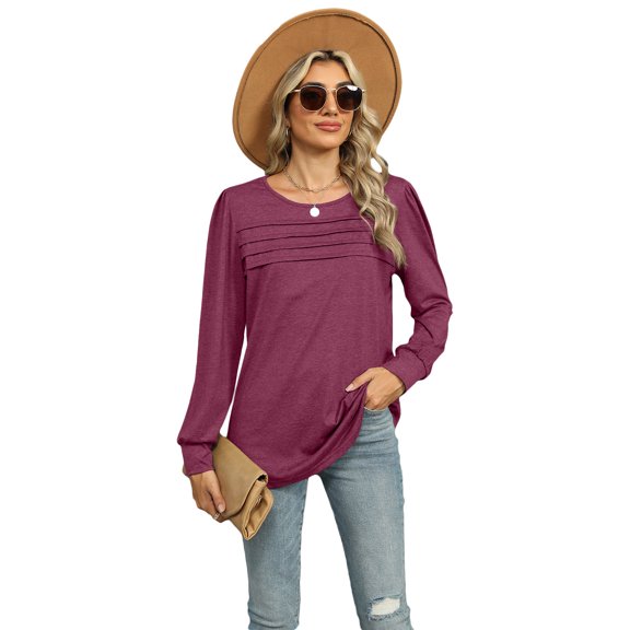 Long Sleeve Shirts for Women Fall Fashion 2024 Dressy Casual Blouses Trendy Pleated Tunic Tops for Leggings