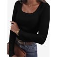thumbnail image 1 of Long Sleeve Shirts for Women Fall Outfits Knit Tops Scoop Neck Slim Fit Basic Tee, 1 of 6