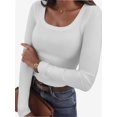 thumbnail image 1 of Long Sleeve Shirts for Women Fall Outfits Knit Tops Scoop Neck Slim Fit Basic Tee, 1 of 6