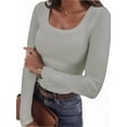 thumbnail image 1 of Long Sleeve Shirts for Women Fall Outfits Knit Tops Scoop Neck Slim Fit Basic Tee, 1 of 6