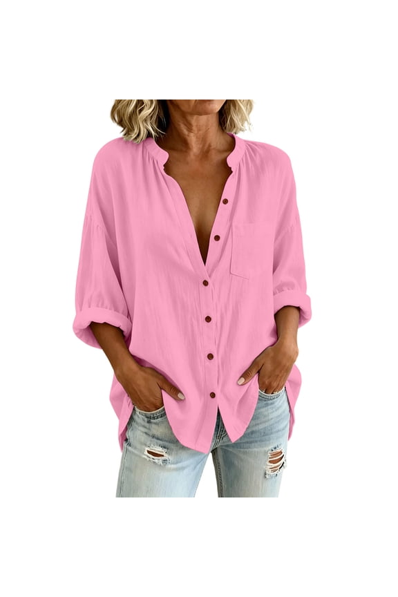 Long Sleeve Shirts for Women Fall Plus Size Casual Lightweight Button Down Dressy Blouses with Pockets