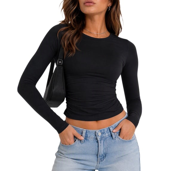 Long Sleeve Shirts for Women Fall Tops Crewneck Slim Fit Stretchy Casual Layering Basic Tees for Daily Wear