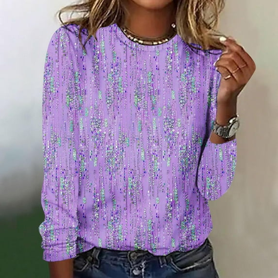Long Sleeve Shirts for Women Fall Tops Dressy Casual Blouses Pleated Scooped Neck Tunic Tops for Leggings Purple XXL