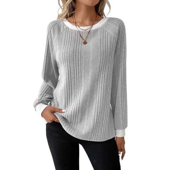 Long Sleeve Shirts for Women Fall Tops Lightweight Clothing Trendy Winter Clothes Tunic Crew Neck,L,# Lightgrey