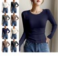 thumbnail image 1 of Long Sleeve Shirts for Women Fashion Slim Fit Basic T-Shirt Casual Solid Color Blouses Trendy Winter Womens Tops Navy M, 1 of 5