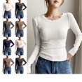 thumbnail image 1 of Long Sleeve Shirts for Women Fashion Slim Fit Basic T-Shirt Casual Solid Color Blouses Trendy Winter Womens Tops White M, 1 of 5
