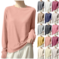 thumbnail image 1 of Long Sleeve Shirts for Women Fashion Soft Lightweight Thin Solid Color Round Neck Basic Loose Tunic Tops, 1 of 6