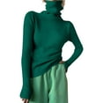 thumbnail image 1 of Long Sleeve Shirts for Women Fitted Turtleneck Pullover Top with Extended Sleeves and Smooth Streamlined Silhouette Womens Spring Tops, 1 of 4