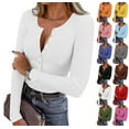 thumbnail image 1 of Long Sleeve Shirts for Women Henley Button Down Tops Ribbed Knit Slim Fit Fall Basic Tee 2025 Casual Trendy Clothes White XXL, 1 of 6
