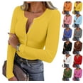 thumbnail image 1 of Long Sleeve Shirts for Women Henley Button Down Tops Ribbed Knit Slim Fit Fall Basic Tee 2025 Casual Trendy Clothes Yellow L, 1 of 6