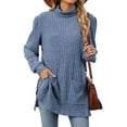 thumbnail image 1 of Long Sleeve Shirts for Women High Neck Casual Tunic Tops Blue L, 1 of 8