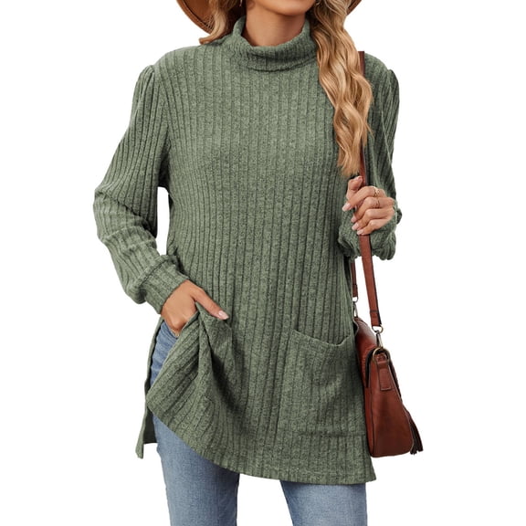 Long Sleeve Shirts for Women High Neck Casual Tunic Tops  Green S