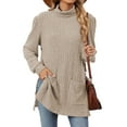 thumbnail image 1 of Long Sleeve Shirts for Women High Neck Casual Tunic Tops Khaki XL, 1 of 8
