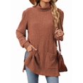 thumbnail image 1 of Long Sleeve Shirts for Women High Neck Casual Tunic Tops Orange Red XL, 1 of 8