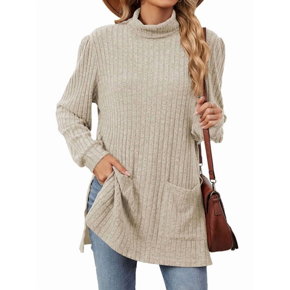 Long Sleeve Shirts for Women High Neck Casual Tunic Tops  S