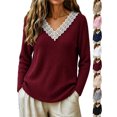 thumbnail image 1 of Long Sleeve Shirts for Women Lace V-Neck Soft Ribbed Knit Pullover Casual Fall Winter Shirt, 1 of 7