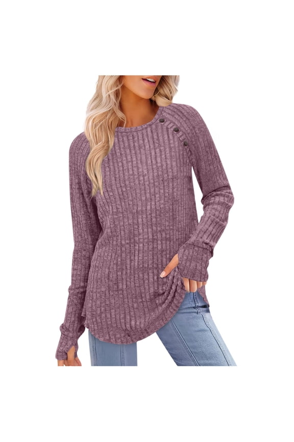 Long Sleeve Shirts for Women Lightweight Button Decor Tunic Tops Side Split