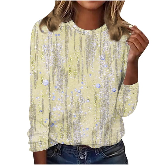 Long Sleeve Shirts for Women Lightweight Long Sleeve Pullover Tops for Women Fall Fashionable Printed Round Neck Casual Blouses
