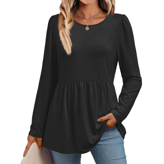 Long Sleeve Shirts for Women Lightweight Sweaters Fall Outfits Winter Clothing Casual Black L