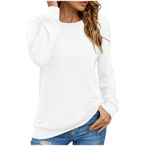 Long Sleeve Shirts for Women Long Sleeve Crew Neck Solid Color Blouses Comfortable Breathable Round Neck Shirt