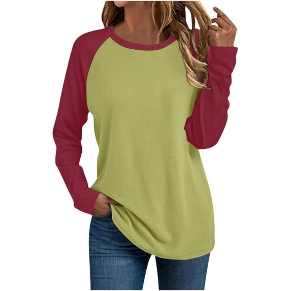 Long Sleeve Shirts for Women, Long Sleeve Shirts for Women Color Block Raglan Tops Casual Crewneck Basic Tees Clothes 2026 Fashion