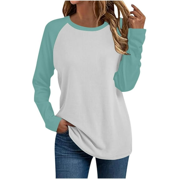 Long Sleeve Shirts for Women, Long Sleeve Shirts for Women Color Block Raglan Tops Casual Crewneck Basic Tees Clothes 2026 Fashion