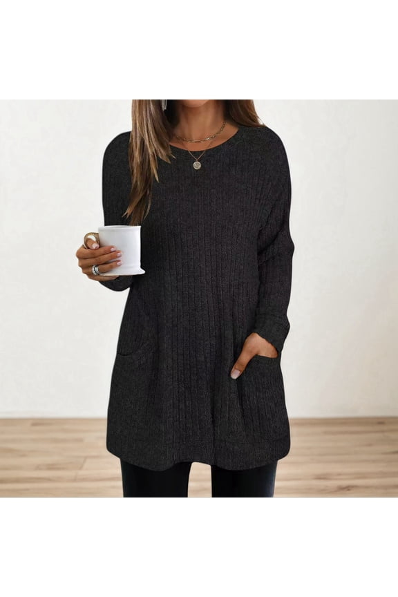 Long Sleeve Shirts for Women Long Sweaters Loose Fit Tunic Tops (Black XL)