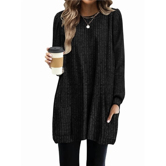 Long Sleeve Shirts for Women Long Sweaters with Pockets Tunic Tops Loose Fit Black XXL