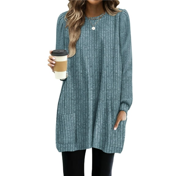 Long Sleeve Shirts for Women Long Sweaters with Pockets Tunic Tops Loose Fit Sky Blue XL