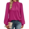 thumbnail image 1 of Long Sleeve Shirts for Women Mock Neck Tops Pleated Front Blouses Dressy Casual Fall Fashion Clothes, 1 of 5