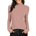thumbnail image 1 of Long Sleeve Shirts for Women Mock Turtleneck Basic T Shirt Fall Winter Stretch Fitted Thermal Underwear Tops，Pink L, 1 of 7