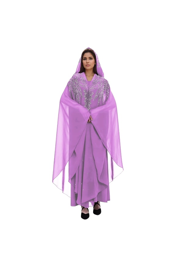 Long Sleeve Shirts for Women, Muslim Dress for Women Loose Batwing Sleeved Hooded Beaded Embroidery Long Abaya Dress Kaftan Abayas Islamic Robe