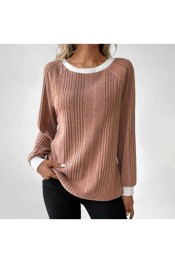 Long Sleeve Shirts for Women Ndbuld Crewneck Sweatshirt Casual Pullover Ladies Tops and Blouses Pink S