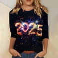 thumbnail image 1 of Long Sleeve Shirts for Women New Years Outfits Women Women's Casual 3/4 Sleeve Round Neck 2025 New Year Printed Graphic Plus Size Tops Black, 1 of 5