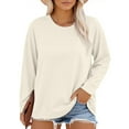 thumbnail image 1 of Long Sleeve Shirts for Women Plus Size Neck T Shirts Women Long Sleeve Tops Casual Summer Tshirts Loose Fit Tee Beige, 1 of 6