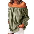 thumbnail image 1 of Long Sleeve Shirts for Women Plus Size Round Neck Off Shoulder Shoulder Loose Ruffle Casual Tops Basic Tops Tee Tshirt Blouse, 1 of 6