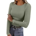 thumbnail image 1 of Long Sleeve Shirts for Women Ribbed Fitted Crewneck Basic Solid Tee Tops 2025 Fall Fashion Casual Stretch Going Out Blouses, 1 of 4