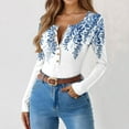 thumbnail image 1 of Long Sleeve Shirts for Women Ribbed Knit Button V Neck Slim Fitted Floral Fall Tops, 1 of 6