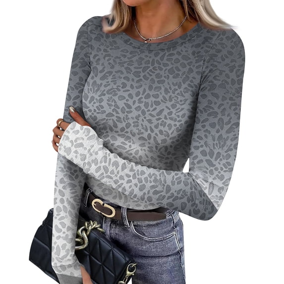 Long Sleeve Shirts for Women Ribbed Knit Crew Neck Fitted Basic Tee ...