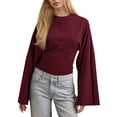 thumbnail image 1 of Long Sleeve Shirts for Women Round Neck Solid Wide Sleeve Waist Cinched Long Sleeve Blouse Womens Shirts Dressy Casual Wine 2Xl, 1 of 8