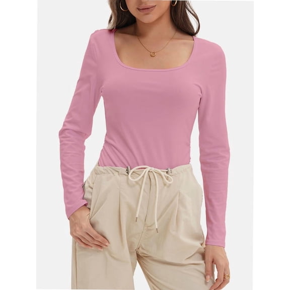 Long Sleeve Shirts for Women Scoop Neck Baselayer Casual Tops for Lady