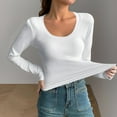 thumbnail image 1 of Long Sleeve Shirts for Women Scoop Neck Going Out Slim Basic Tshirts 2025 Trendy Tops Ribbed Knit Fall Outfits, 1 of 4