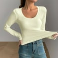 thumbnail image 1 of Long Sleeve Shirts for Women Scoop Neck Going Out Slim Basic Tshirts 2025 Trendy Tops Ribbed Knit Fall Outfits, 1 of 4