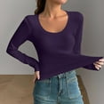 thumbnail image 1 of Long Sleeve Shirts for Women Scoop Neck Going Out Slim Basic Tshirts 2025 Trendy Tops Ribbed Knit Fall Outfits, 1 of 4