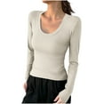thumbnail image 1 of Long Sleeve Shirts for Women Scoop Neck Going Out Slim Basic Tshirts Trendy Tops Ribbed Knit Fall Outfits, 1 of 5