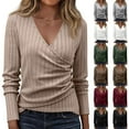 thumbnail image 1 of Long Sleeve Shirts for Women Sexy Sweater V Neck Ribbed Knit Slim Fit Wrap Top 2026 Fall Casual Fashion Clothes Black L, 1 of 5